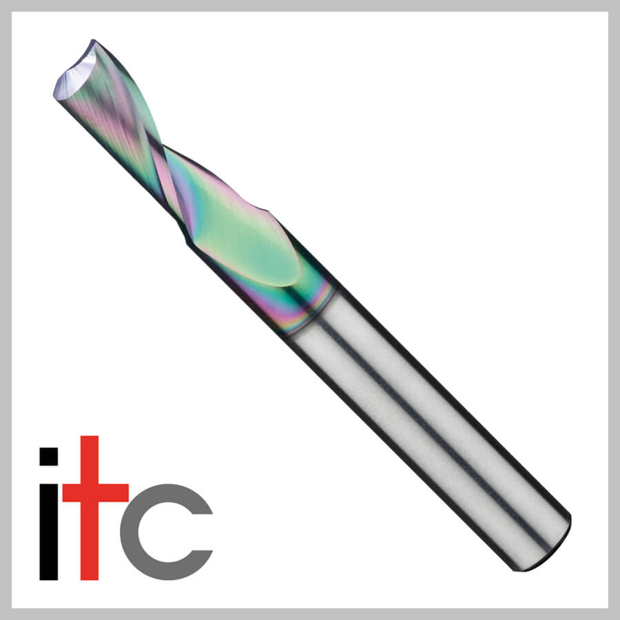 2MM SINGLE FLUTE STUB OAL & FL ROUTER 3MM SHANK 30MM O/ALL 7MM LOC IRIDIS COATED